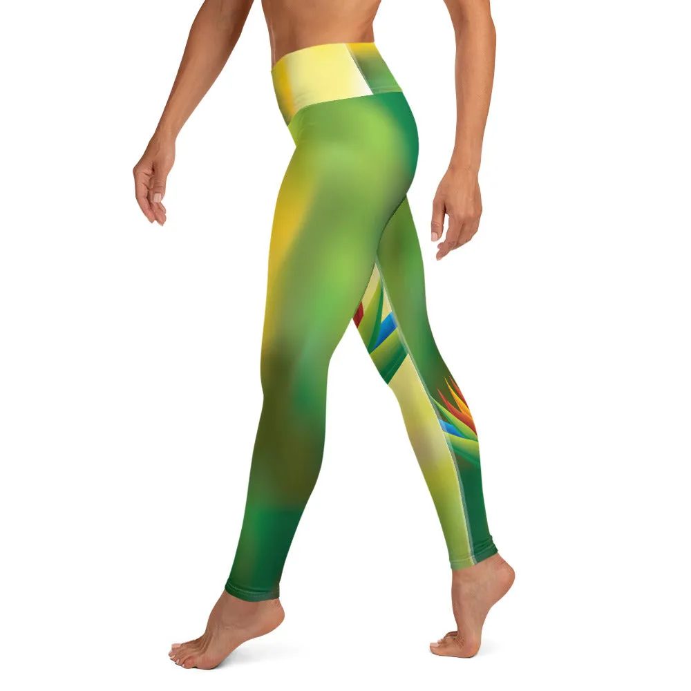 Crazy-Ass Leggings - Green Yellow Birds of Paradise - Yoga Leggings