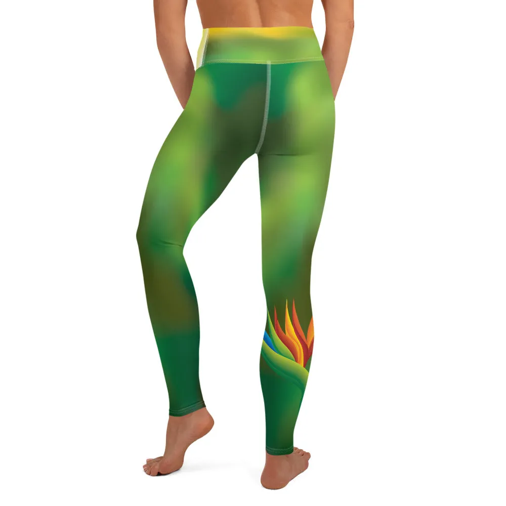 Crazy-Ass Leggings - Green Yellow Birds of Paradise - Yoga Leggings