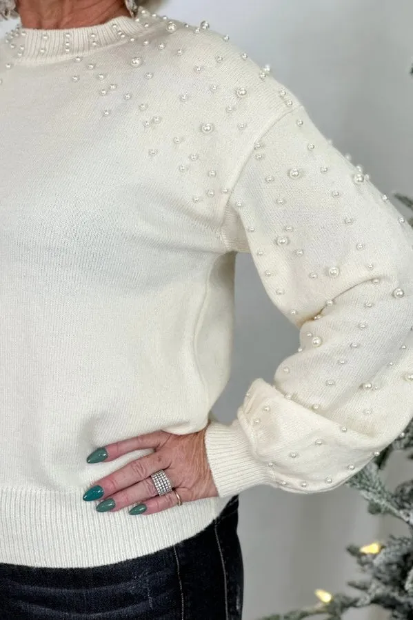Cream Pearl Studded Knit Sweater *Final Sale*