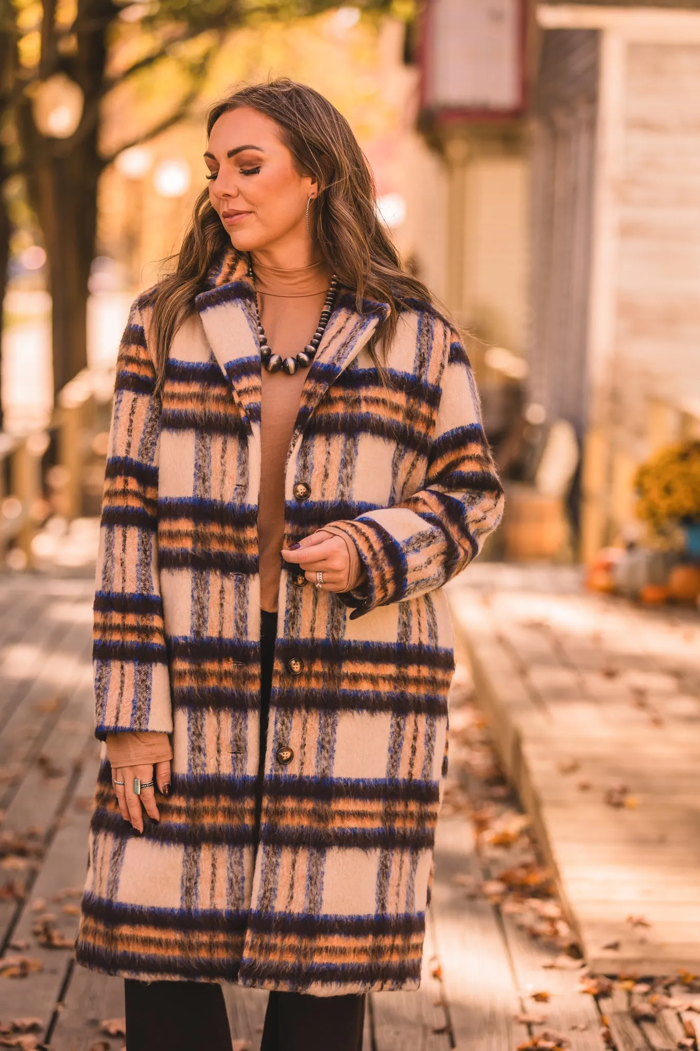 Cream Rust & Blue Plaid Jacket