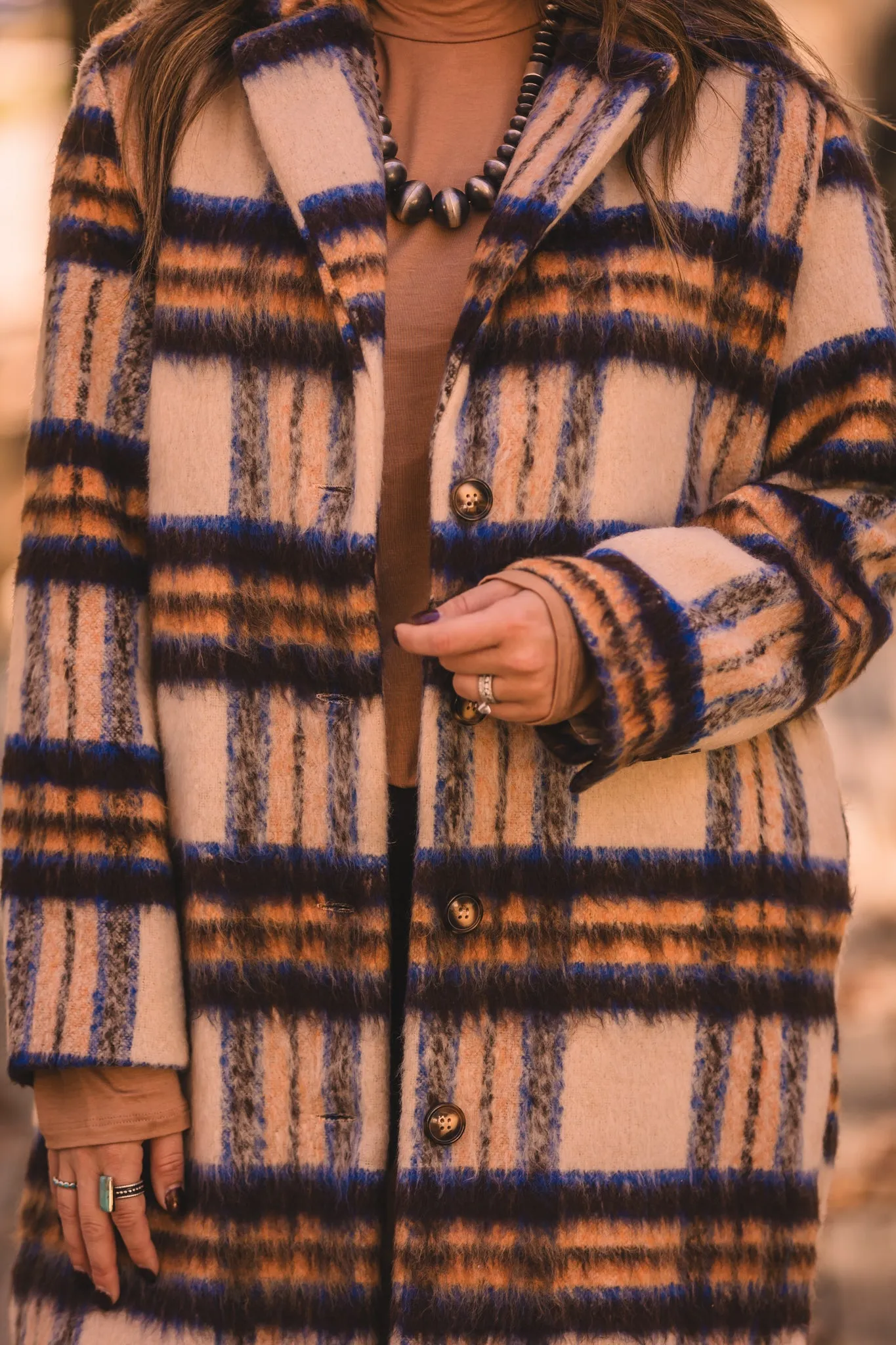 Cream Rust & Blue Plaid Jacket