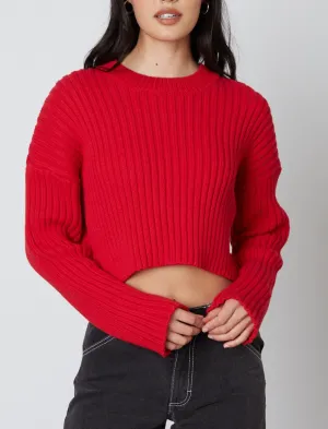 Crewneck Ribbed Cropped Sweater