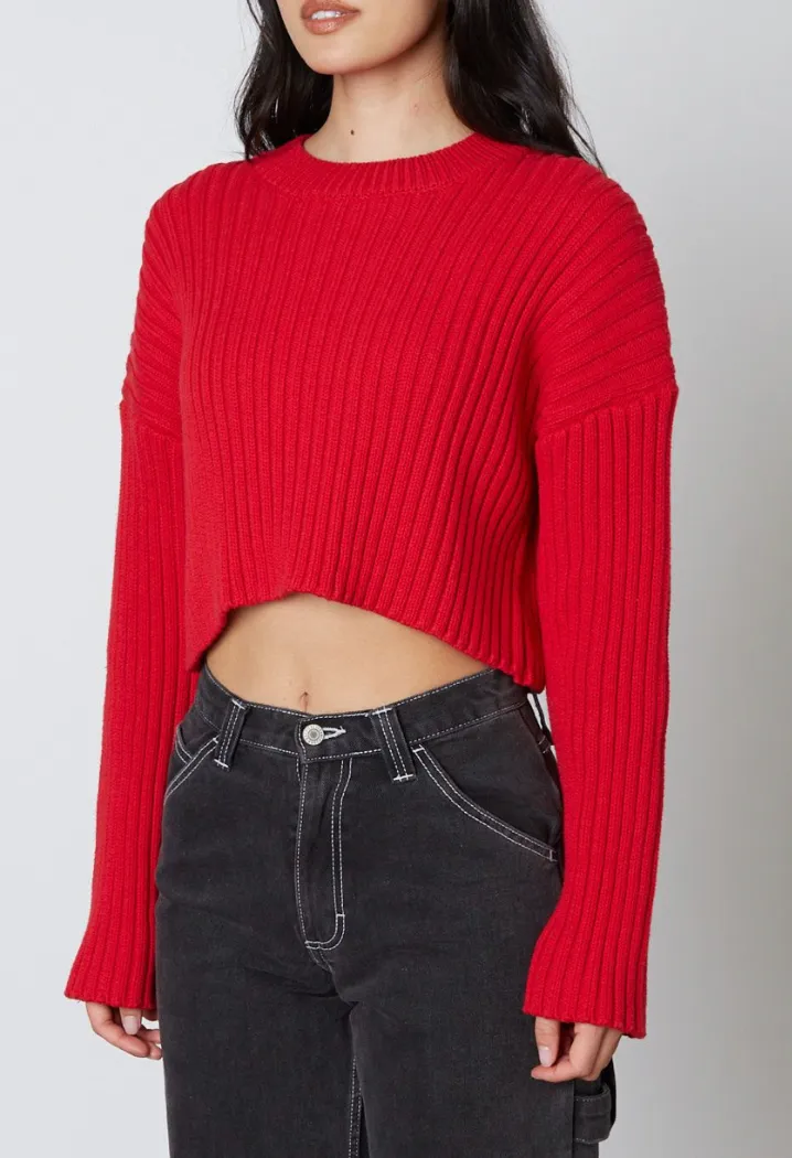 Crewneck Ribbed Cropped Sweater