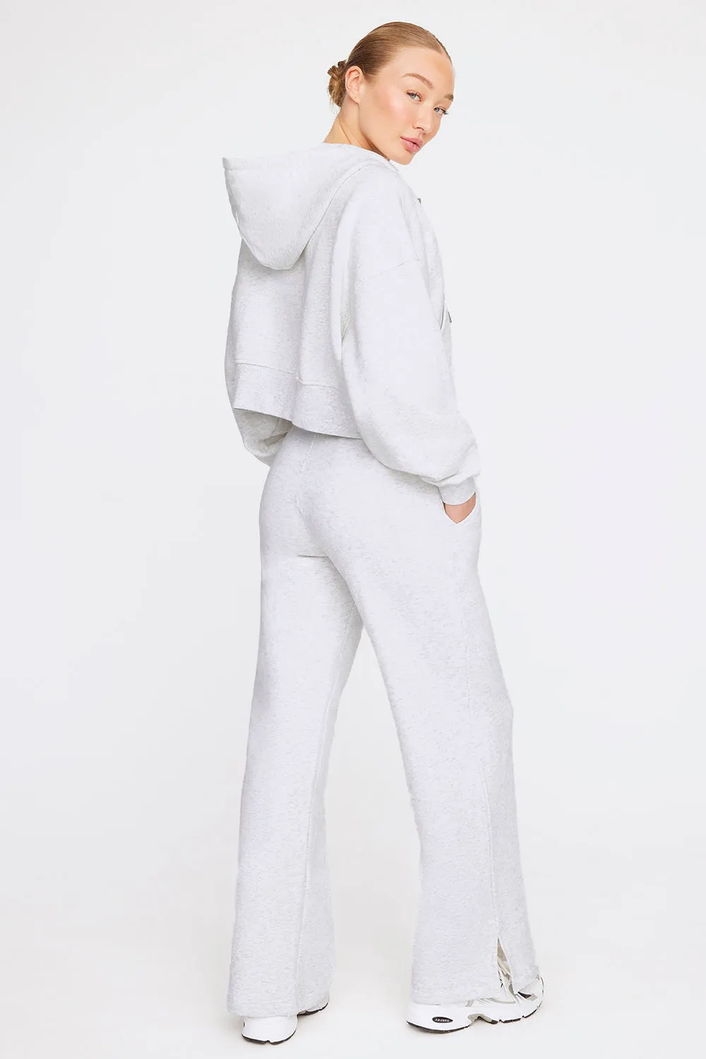 CROPPED ZIP THROUGH HOODIE - GREY MARL