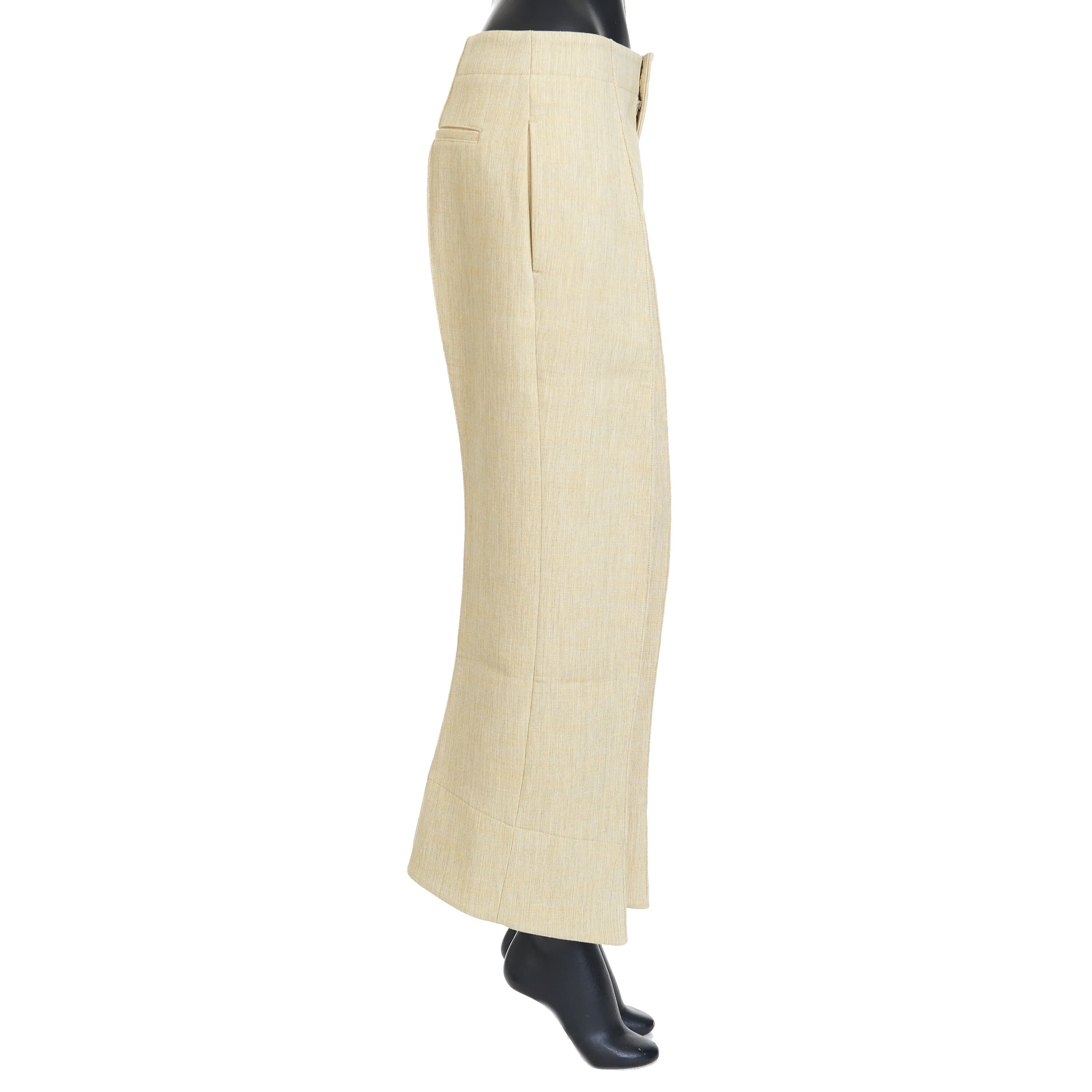 Curved Shape Trousers In Oatmeal Beige Melange Double Wool Blend
