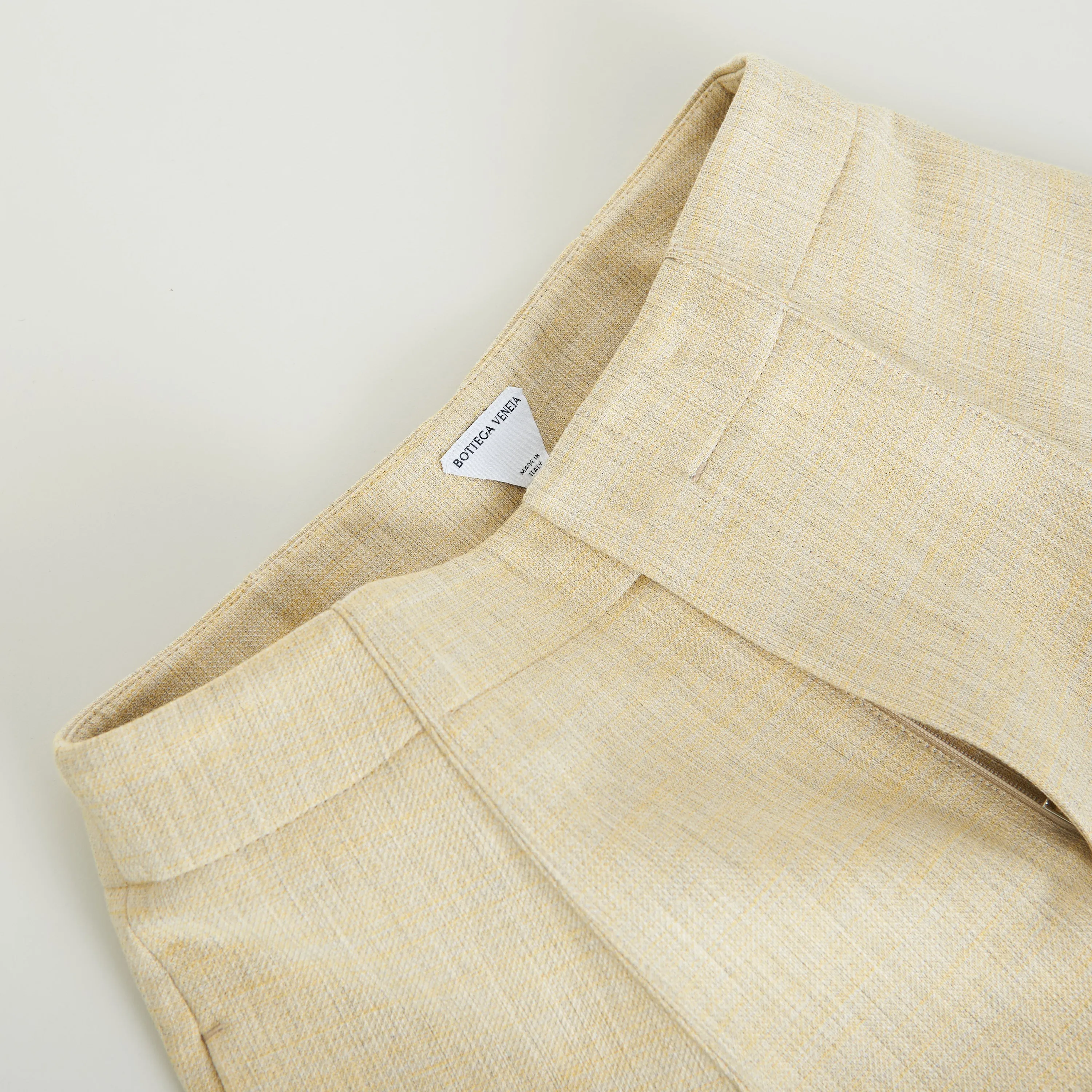 Curved Shape Trousers In Oatmeal Beige Melange Double Wool Blend