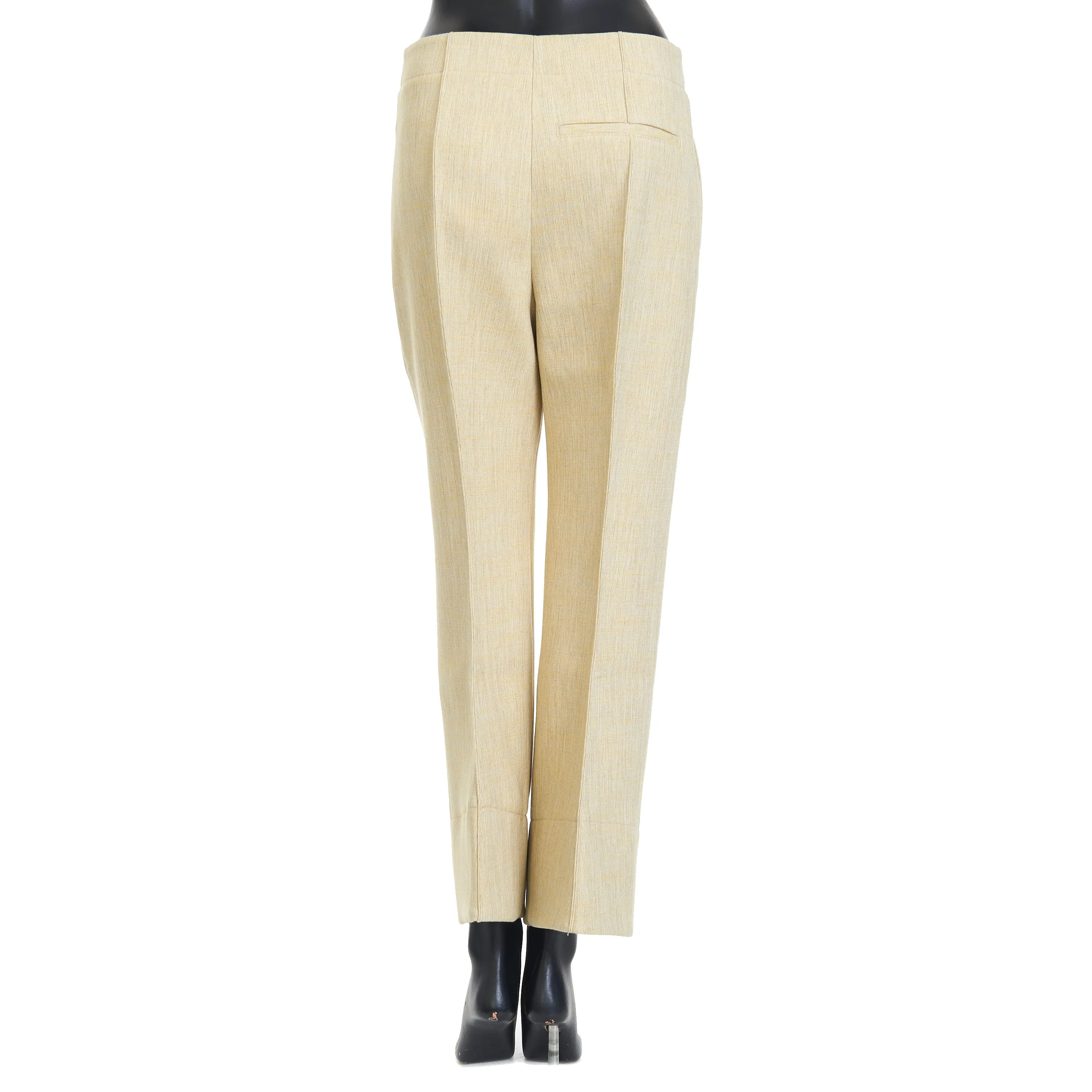 Curved Shape Trousers In Oatmeal Beige Melange Double Wool Blend