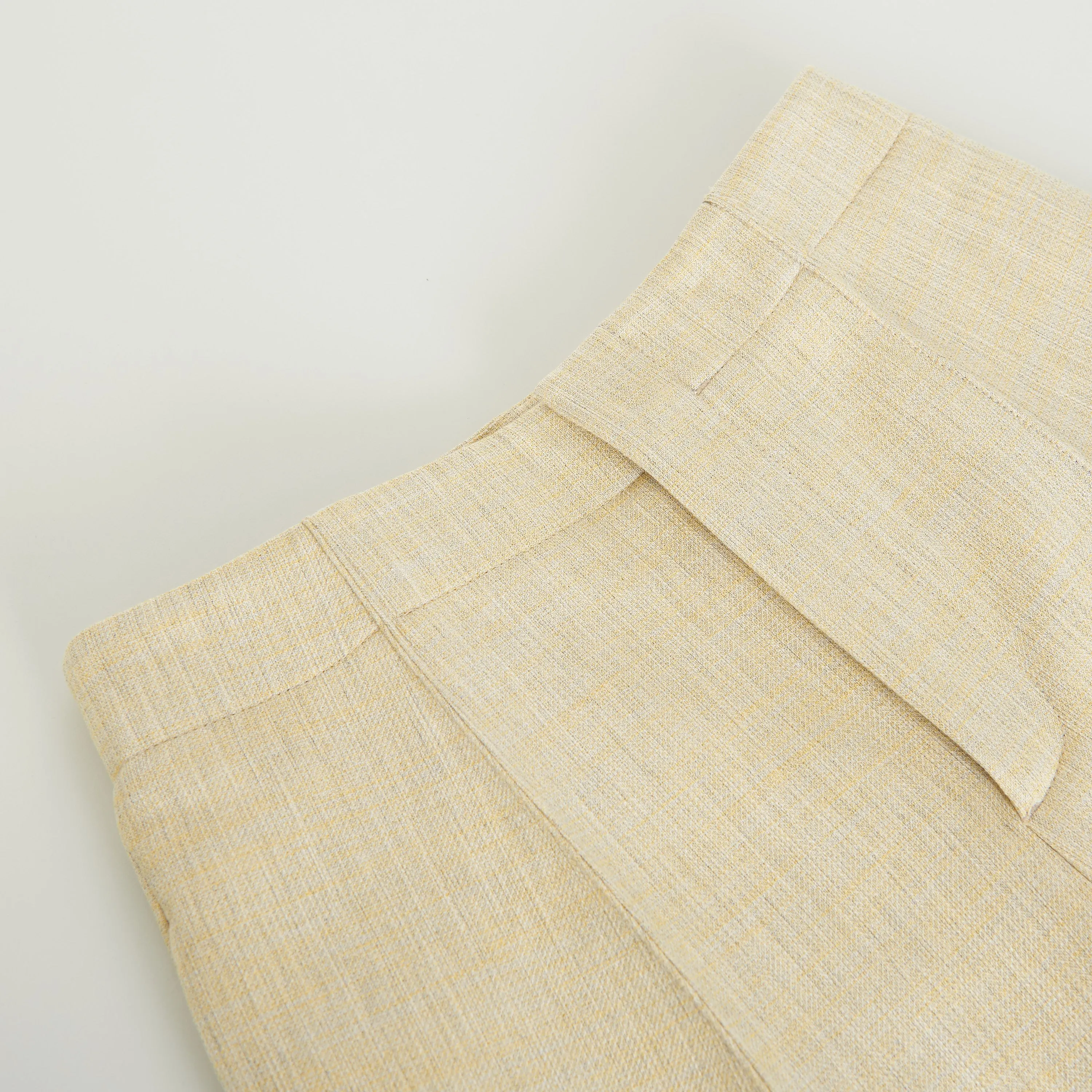 Curved Shape Trousers In Oatmeal Beige Melange Double Wool Blend