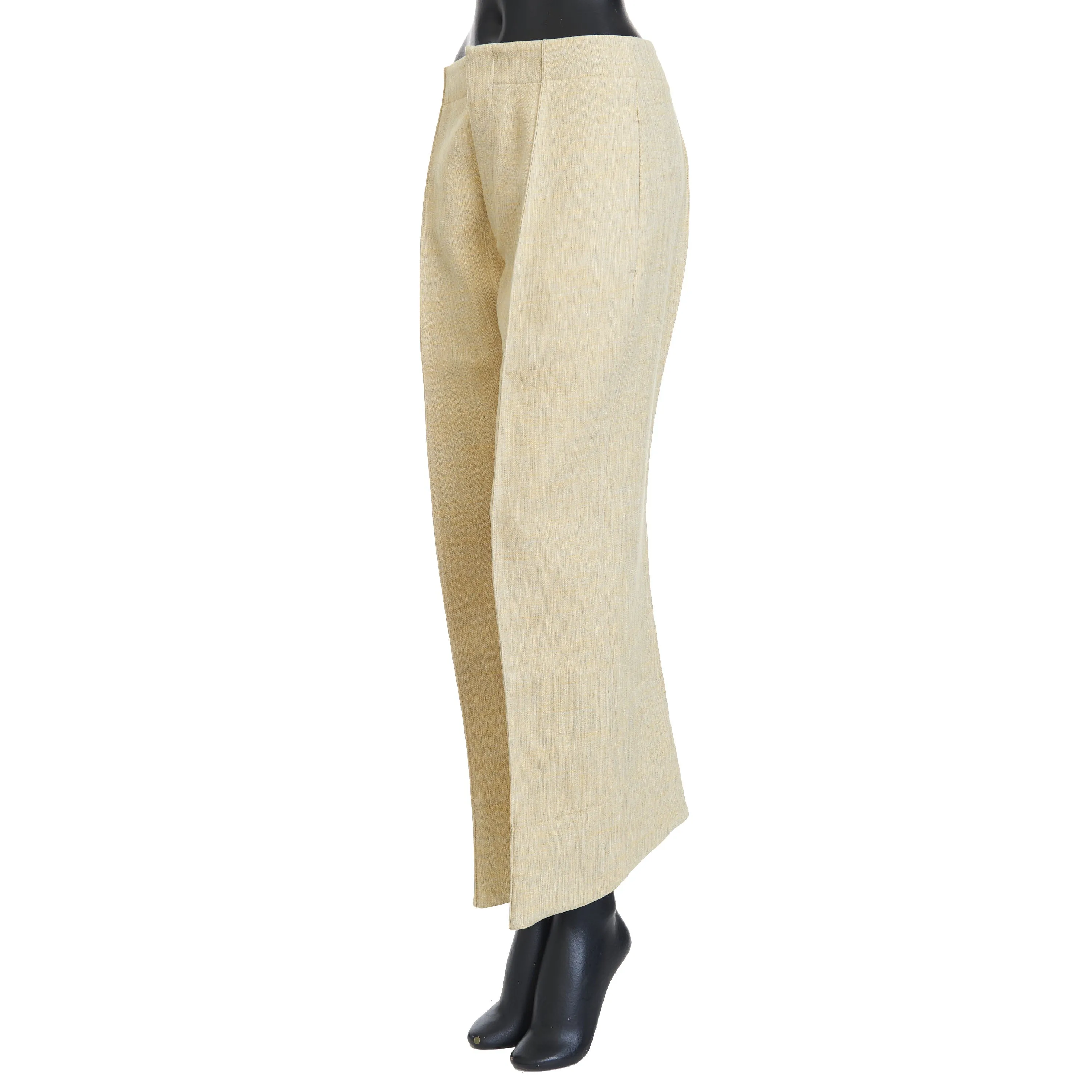 Curved Shape Trousers In Oatmeal Beige Melange Double Wool Blend