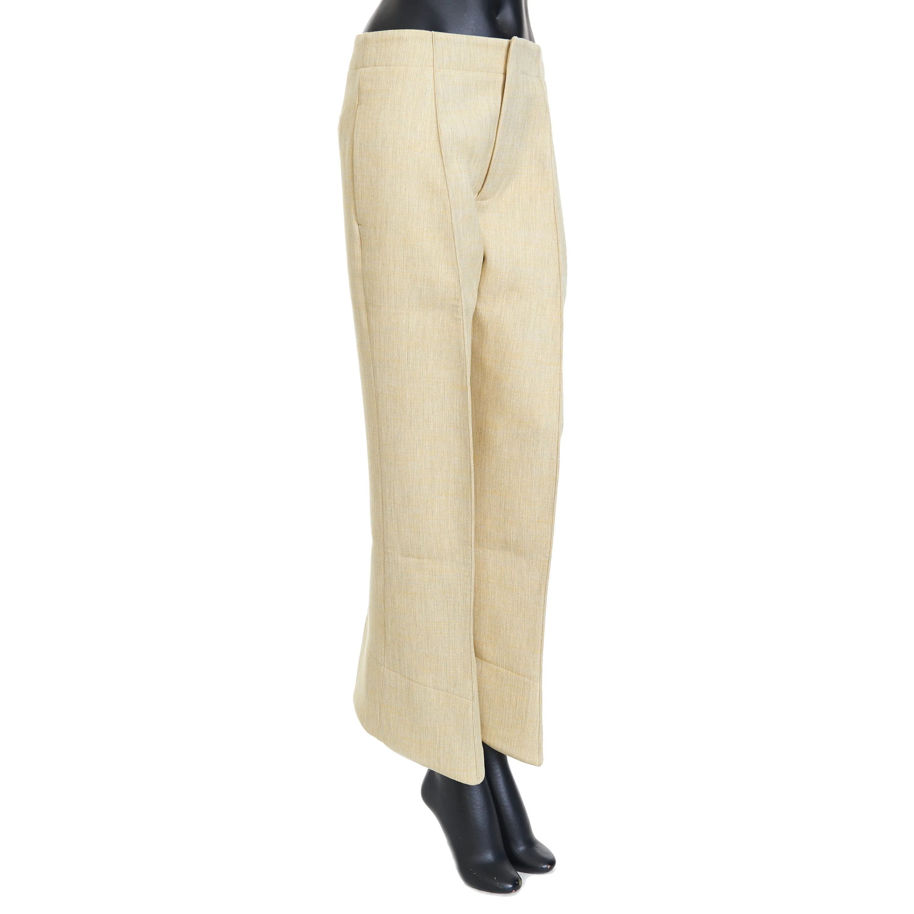Curved Shape Trousers In Oatmeal Beige Melange Double Wool Blend