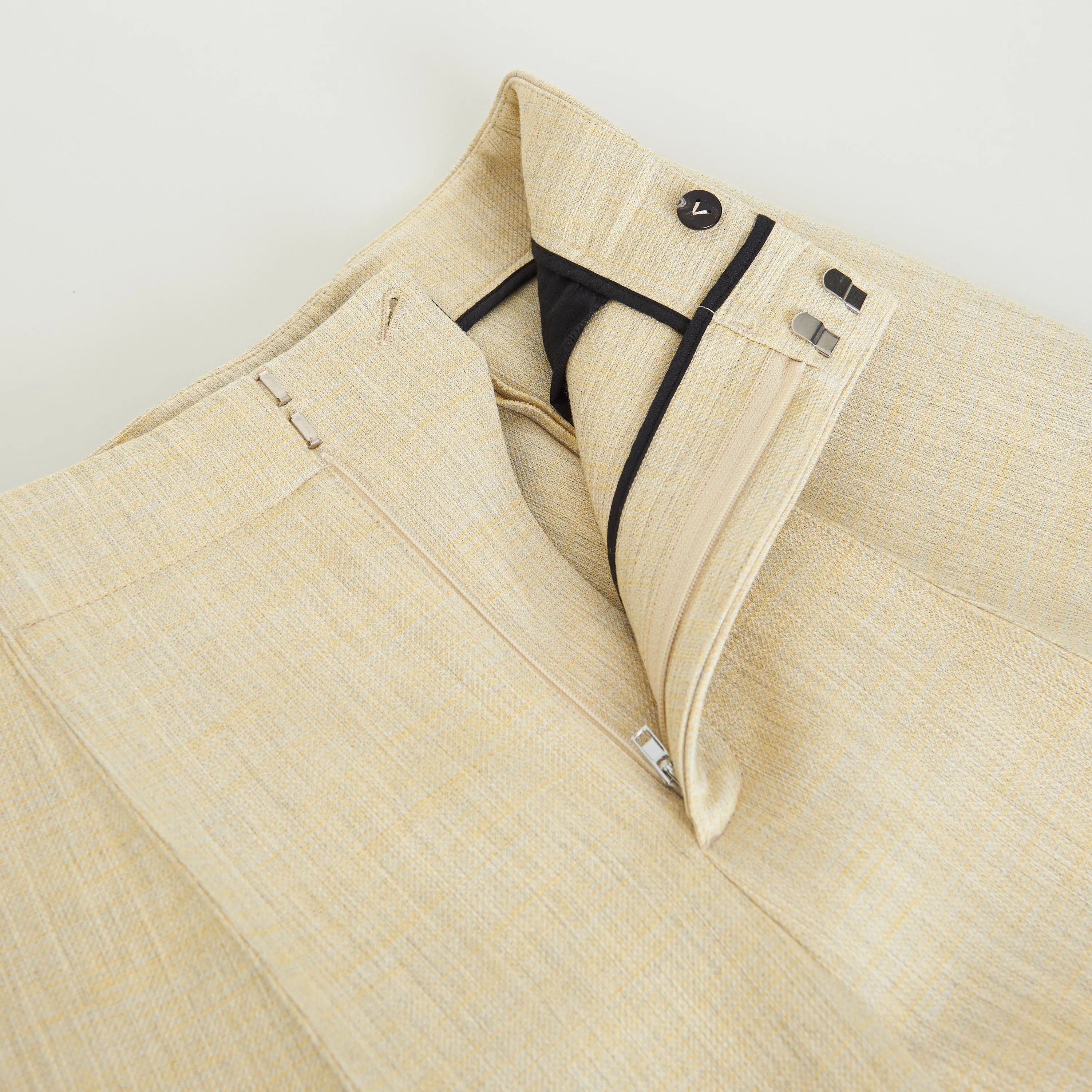 Curved Shape Trousers In Oatmeal Beige Melange Double Wool Blend