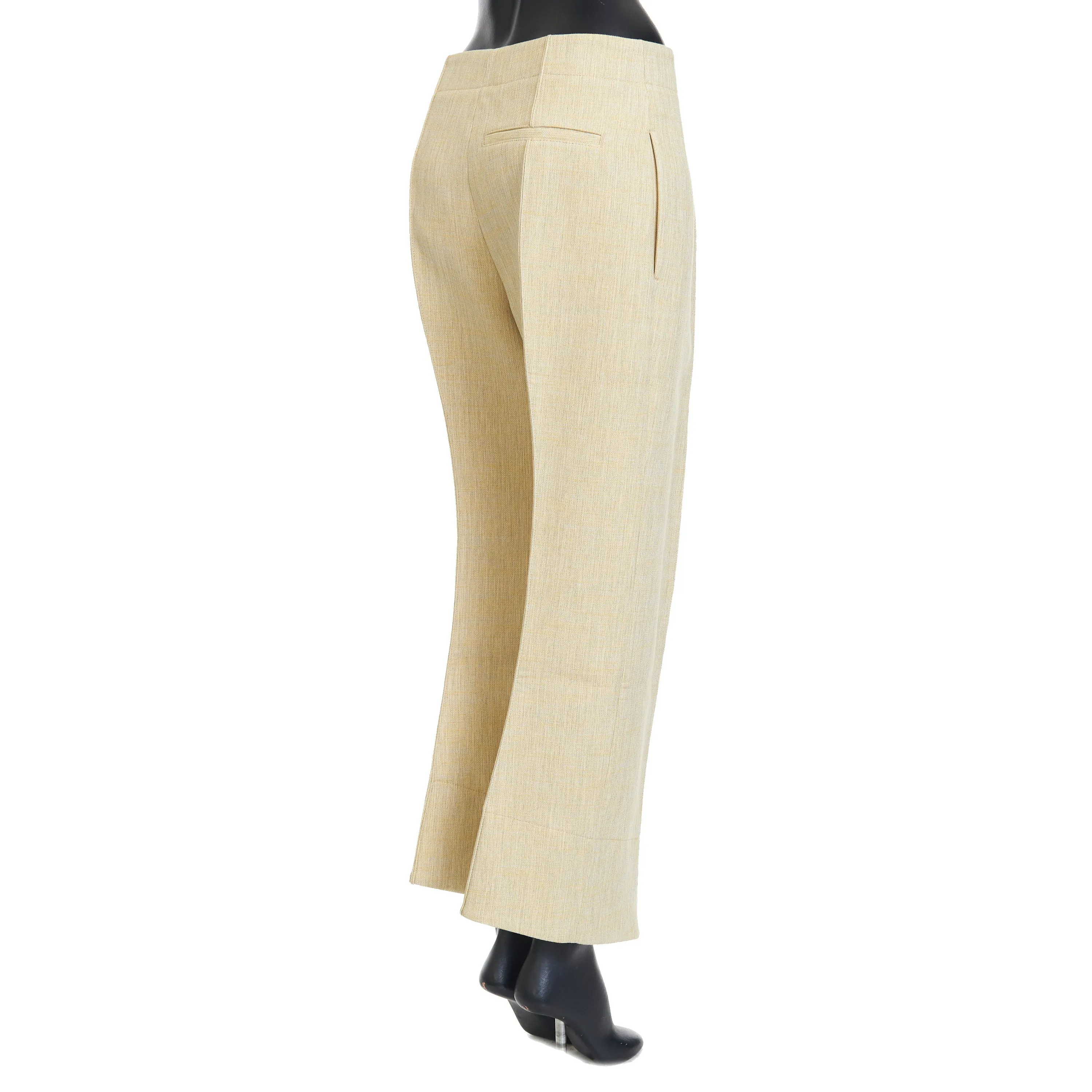 Curved Shape Trousers In Oatmeal Beige Melange Double Wool Blend