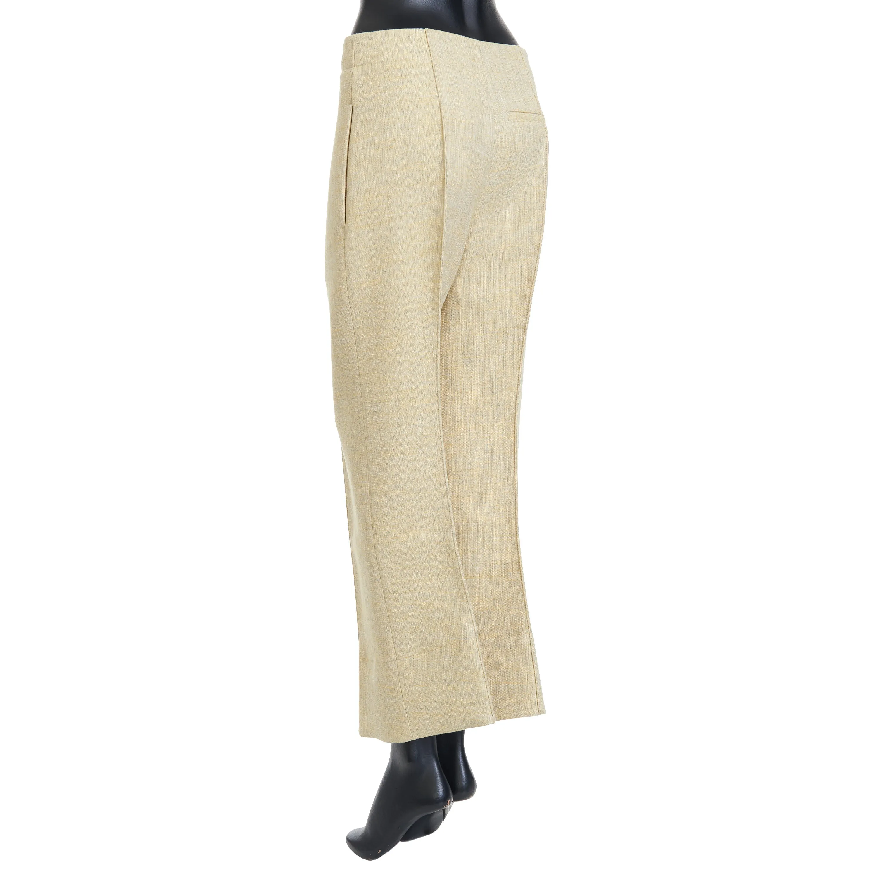 Curved Shape Trousers In Oatmeal Beige Melange Double Wool Blend