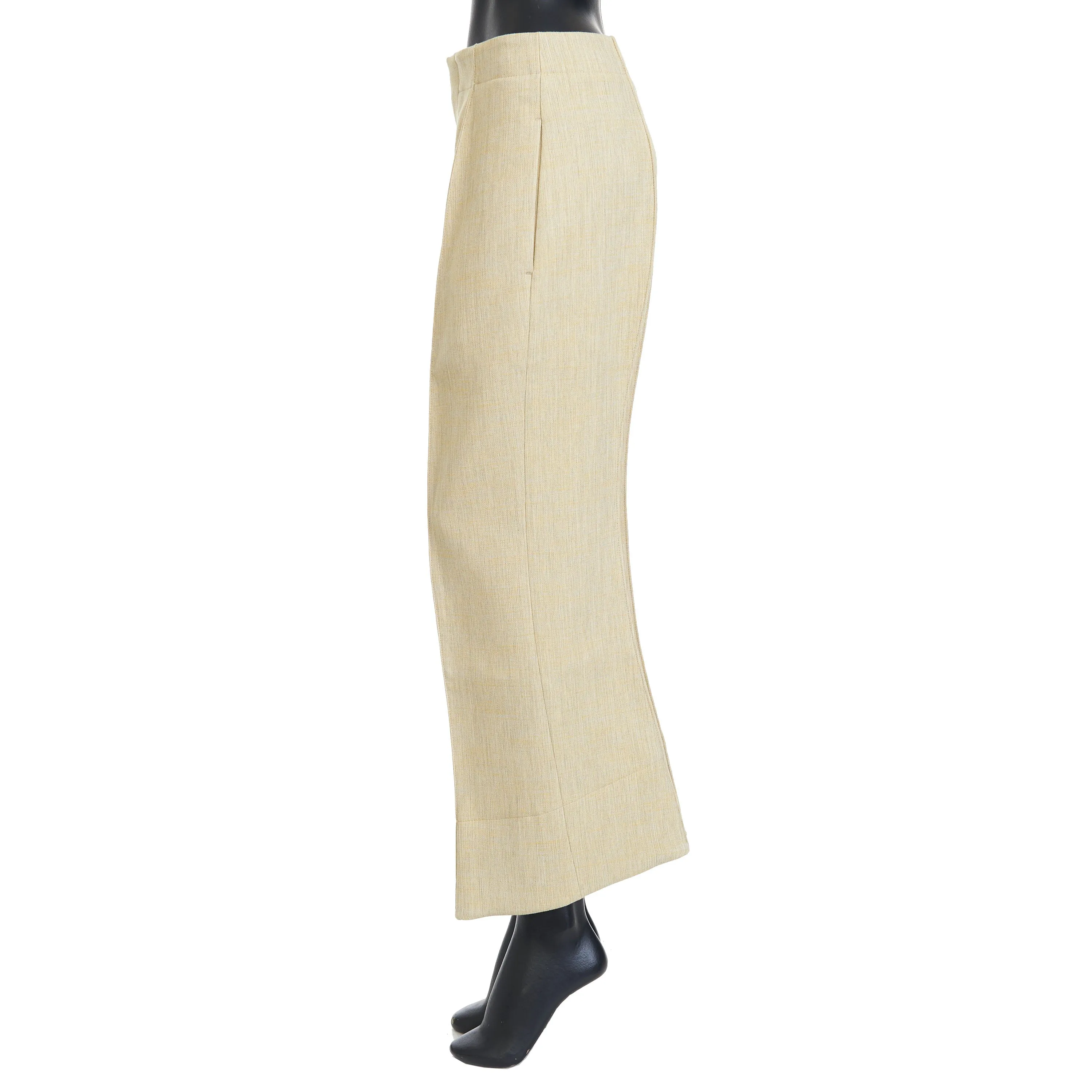 Curved Shape Trousers In Oatmeal Beige Melange Double Wool Blend