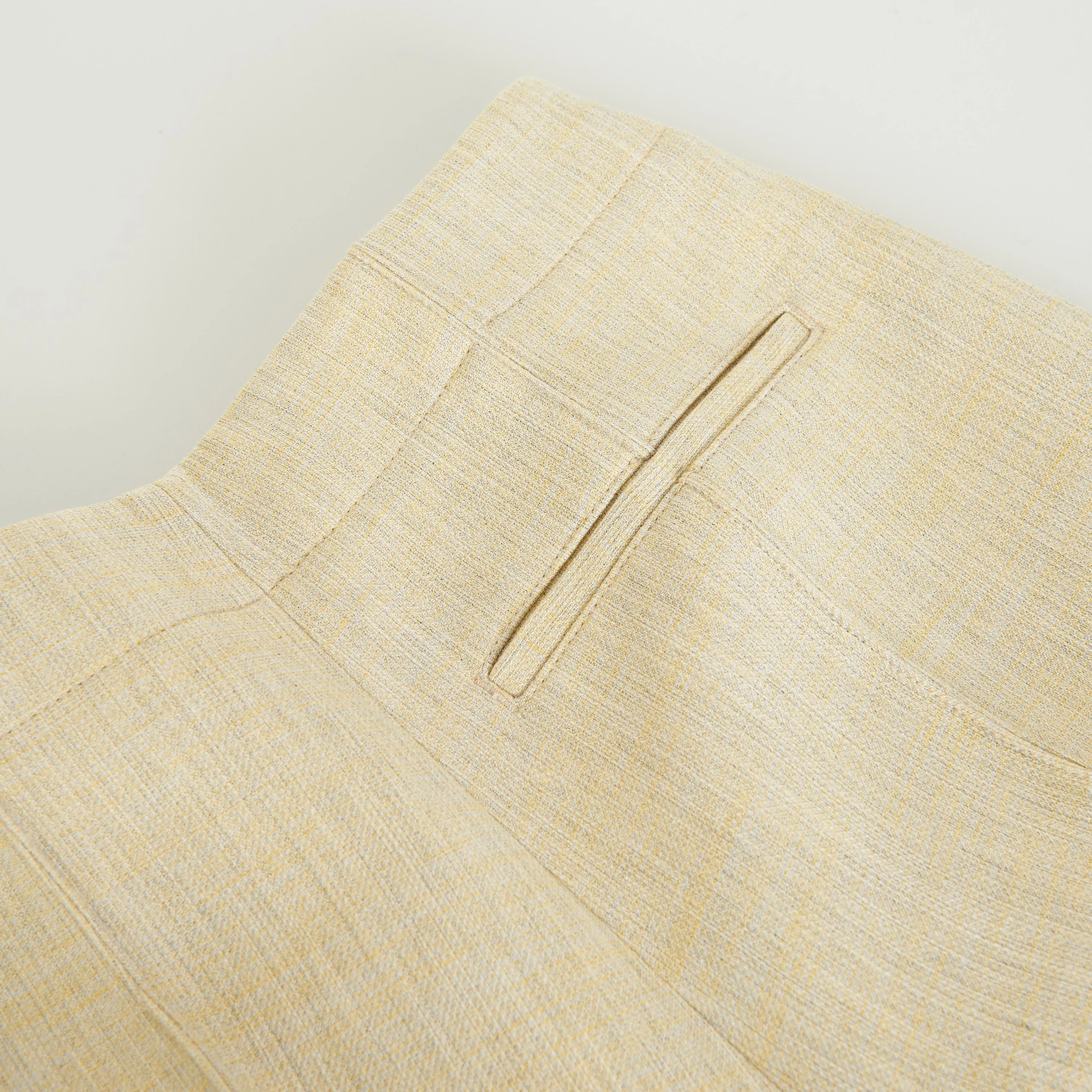 Curved Shape Trousers In Oatmeal Beige Melange Double Wool Blend