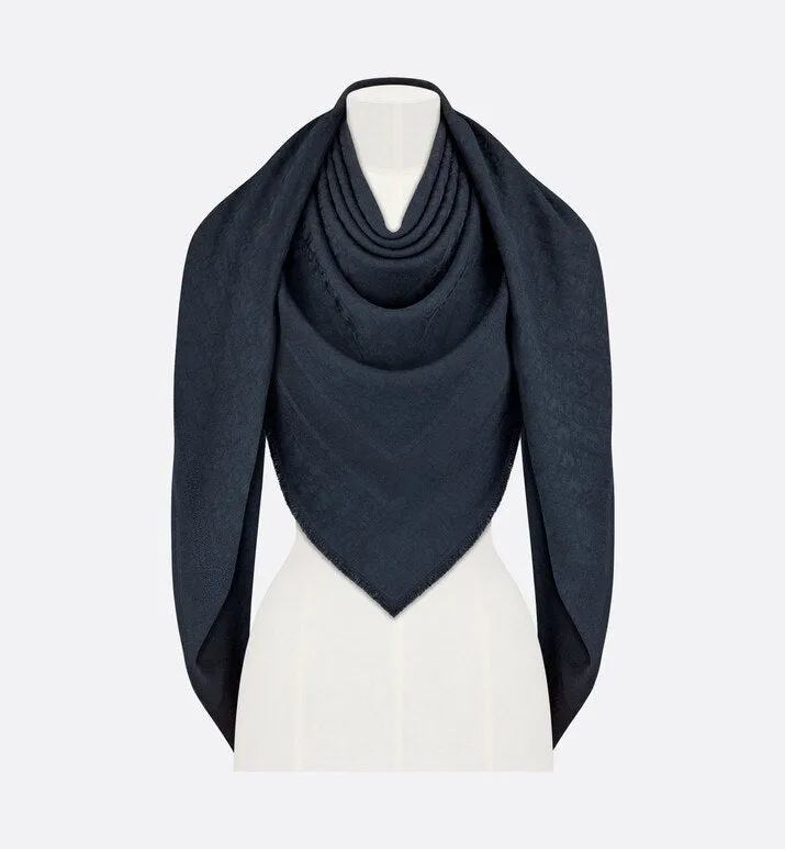D-Oblique Shawl • Navy Blue Wool, Silk and Cashmere
