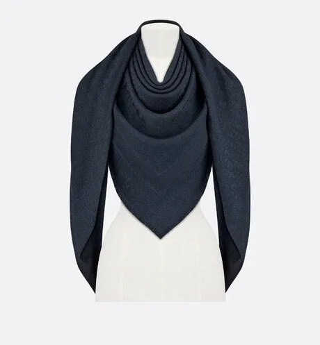 D-Oblique Shawl • Navy Blue Wool, Silk and Cashmere