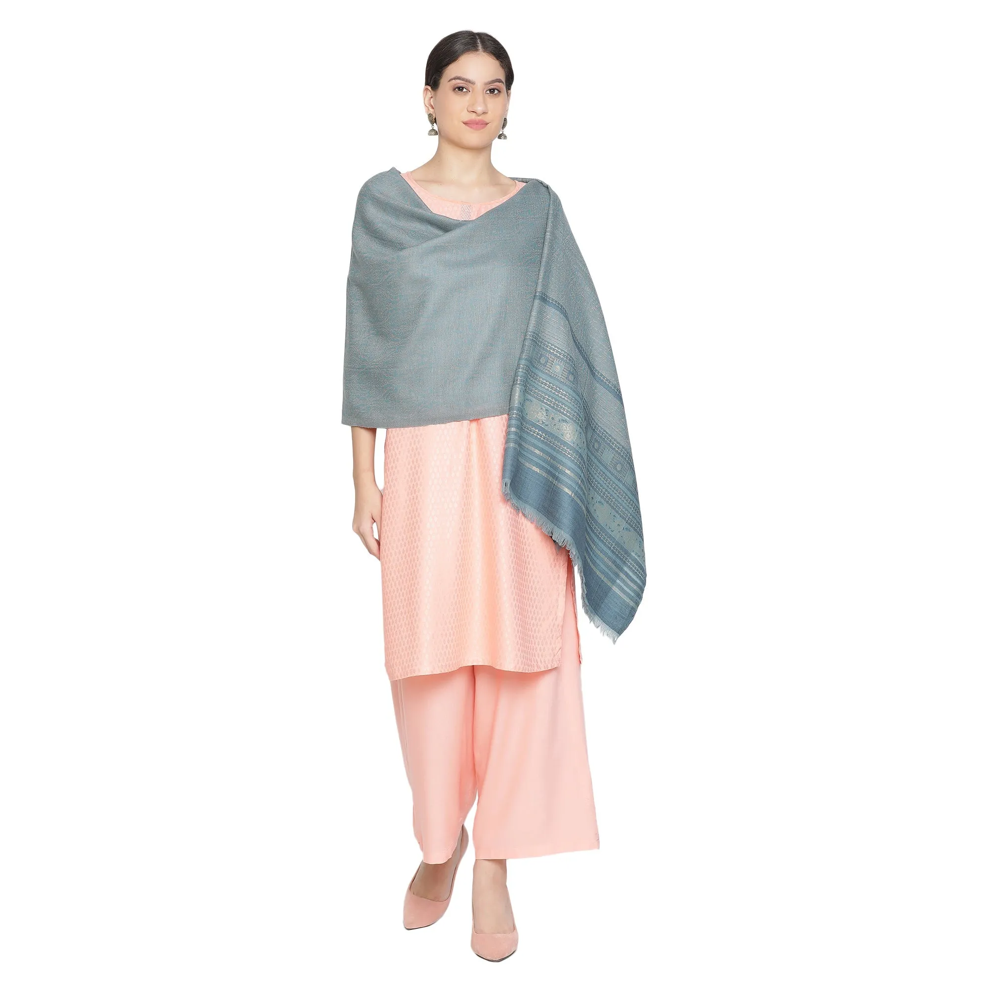 Daneen Gleaming Woolen Metal Statement Woven Design Shawl