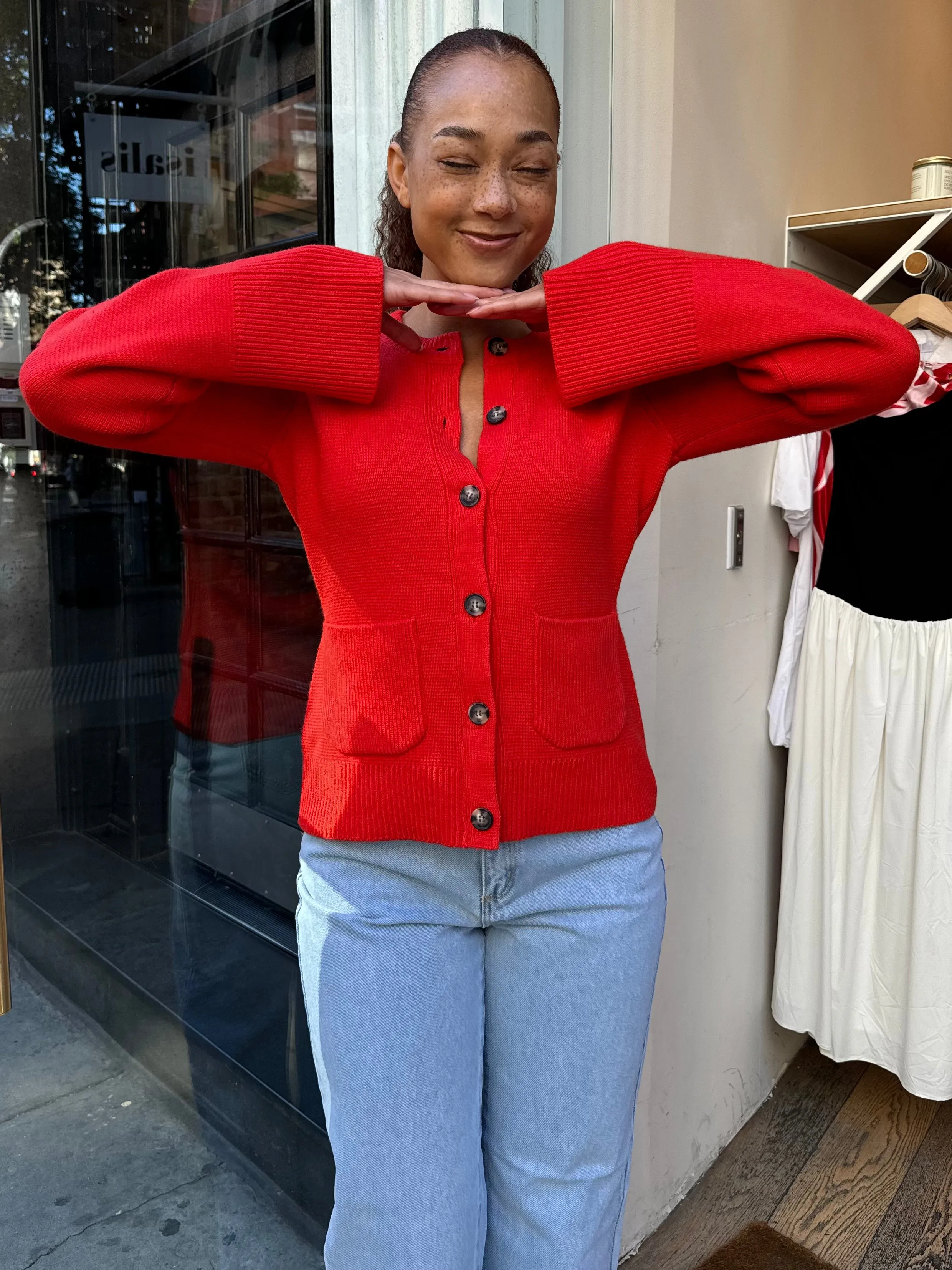 Dani Cinched Waist Cardigan in Rouge
