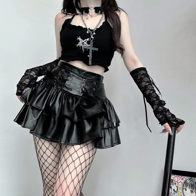 Dark Punk Leather Skirt Suit UB98419