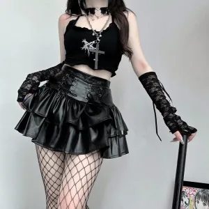 Dark Punk Leather Skirt Suit UB98419