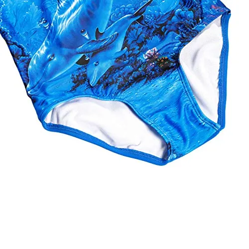 DAYU Girls Sweet Dolphin Print 1-Piece Swimsuit Bathing Suit