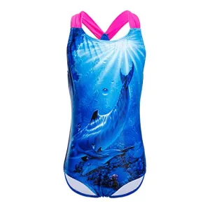 DAYU Girls Sweet Dolphin Print 1-Piece Swimsuit Bathing Suit