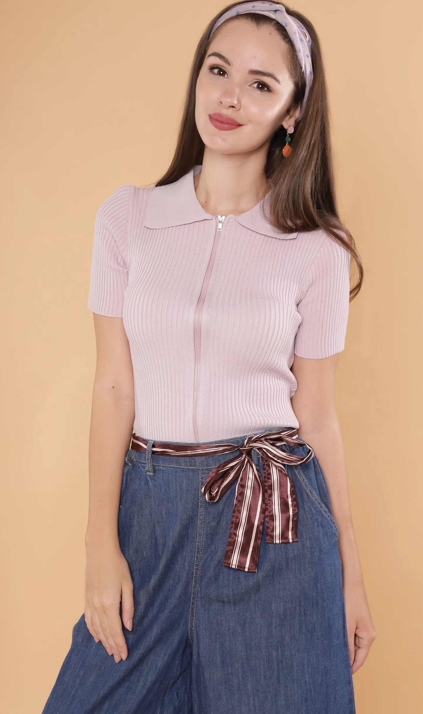 DEVYN 2-Way Zip Knit Top (Lilac)