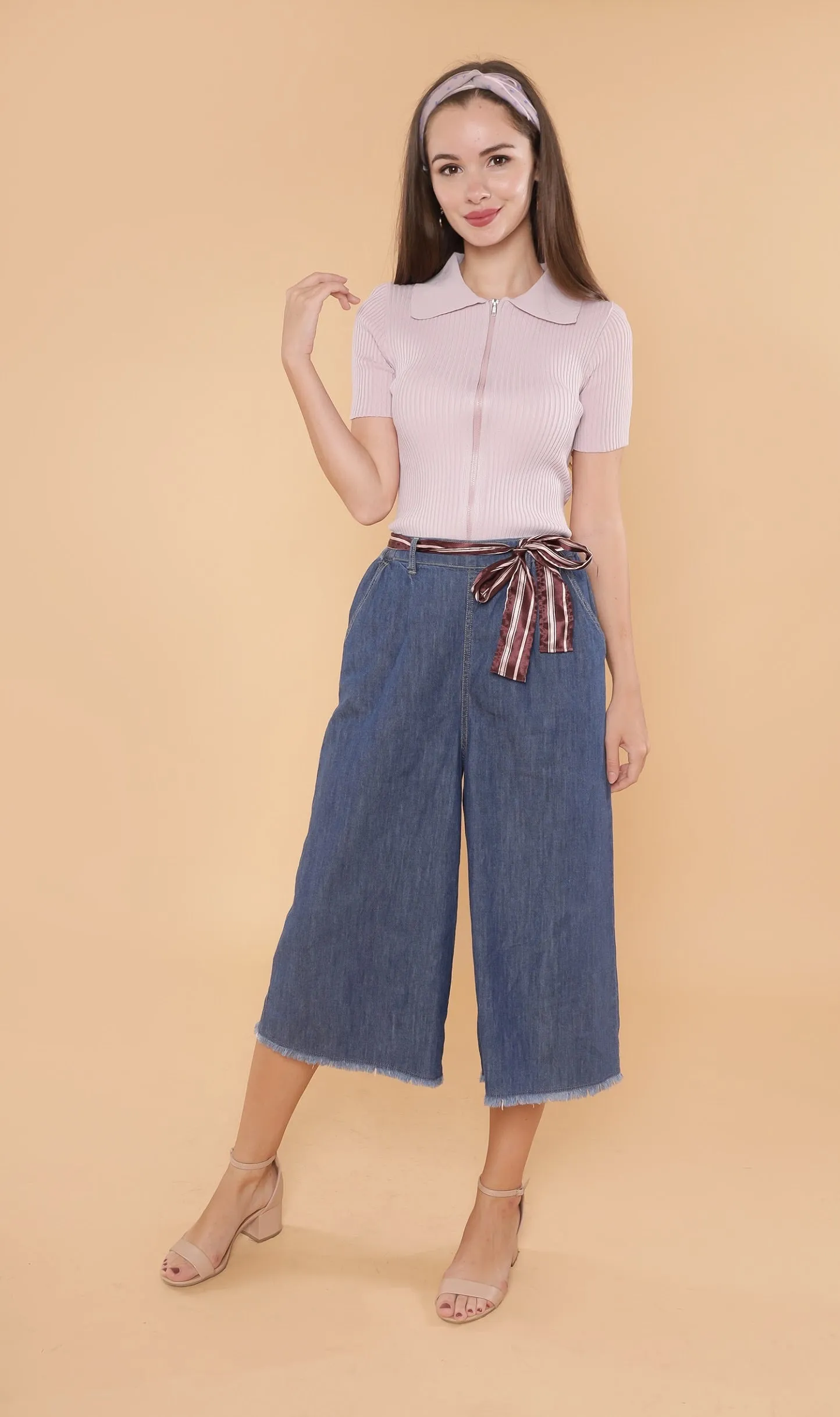 DEVYN 2-Way Zip Knit Top (Lilac)