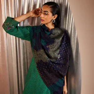Doris Navy Woven Design Woolen Shawl