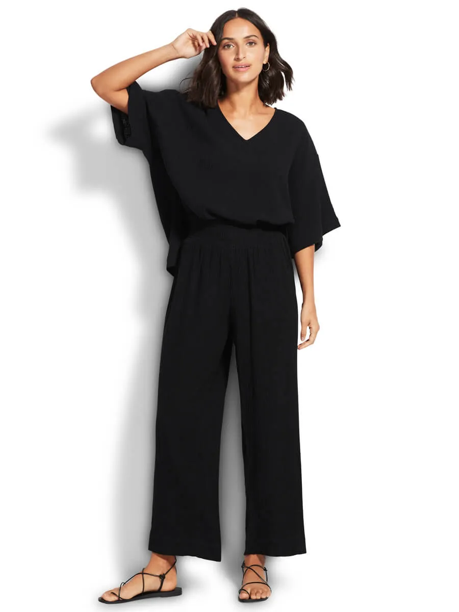 Double Cloth Shirring Pant In Black