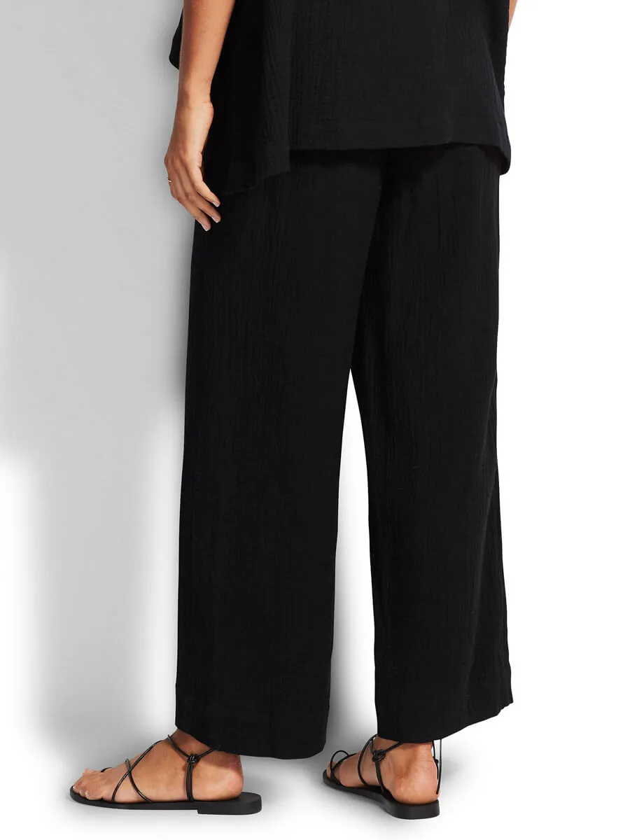 Double Cloth Shirring Pant In Black