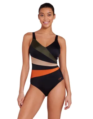 Dream Wrap Panel Classicback Swimsuit - Black/Green/Orange