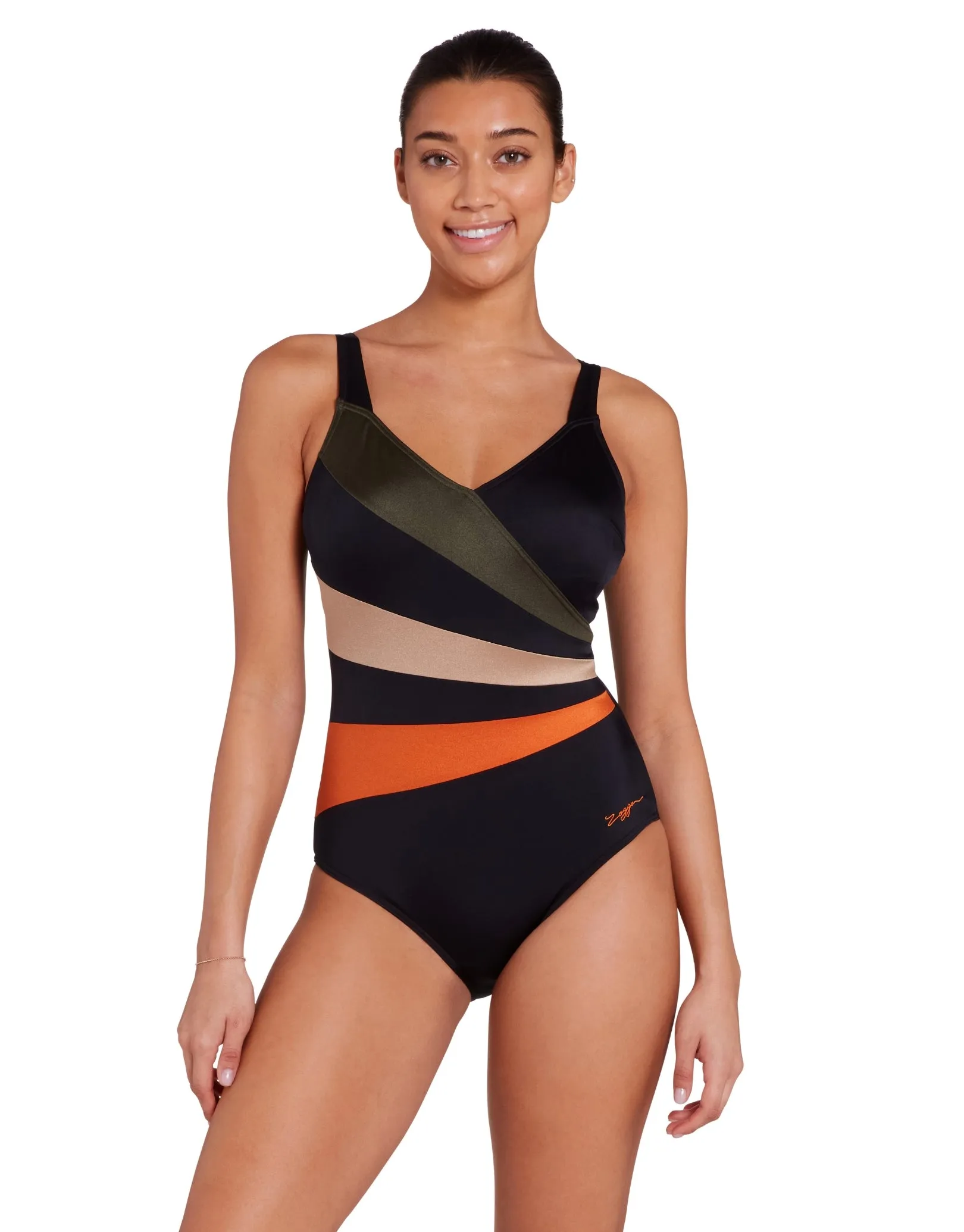 Dream Wrap Panel Classicback Swimsuit - Black/Green/Orange