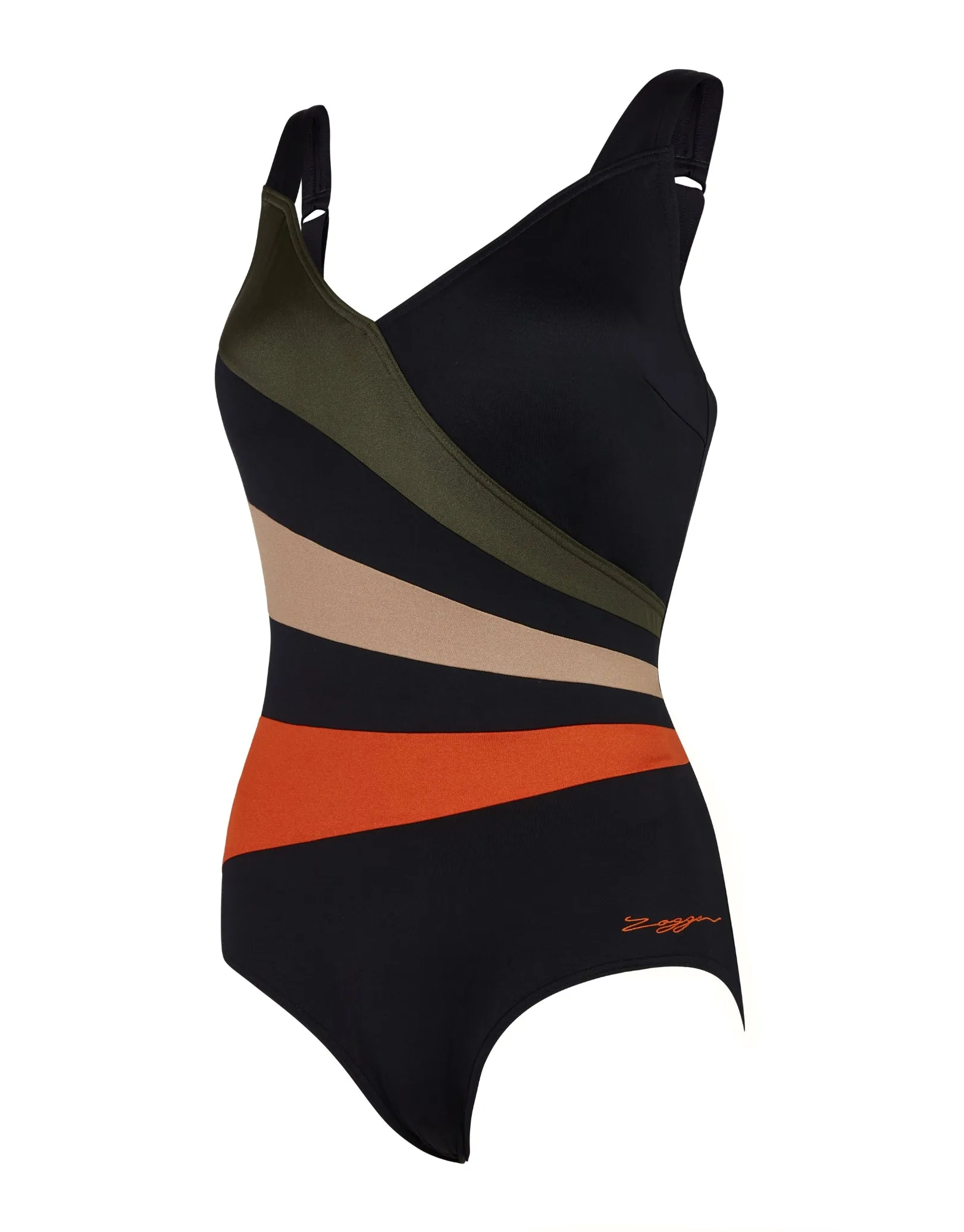 Dream Wrap Panel Classicback Swimsuit - Black/Green/Orange