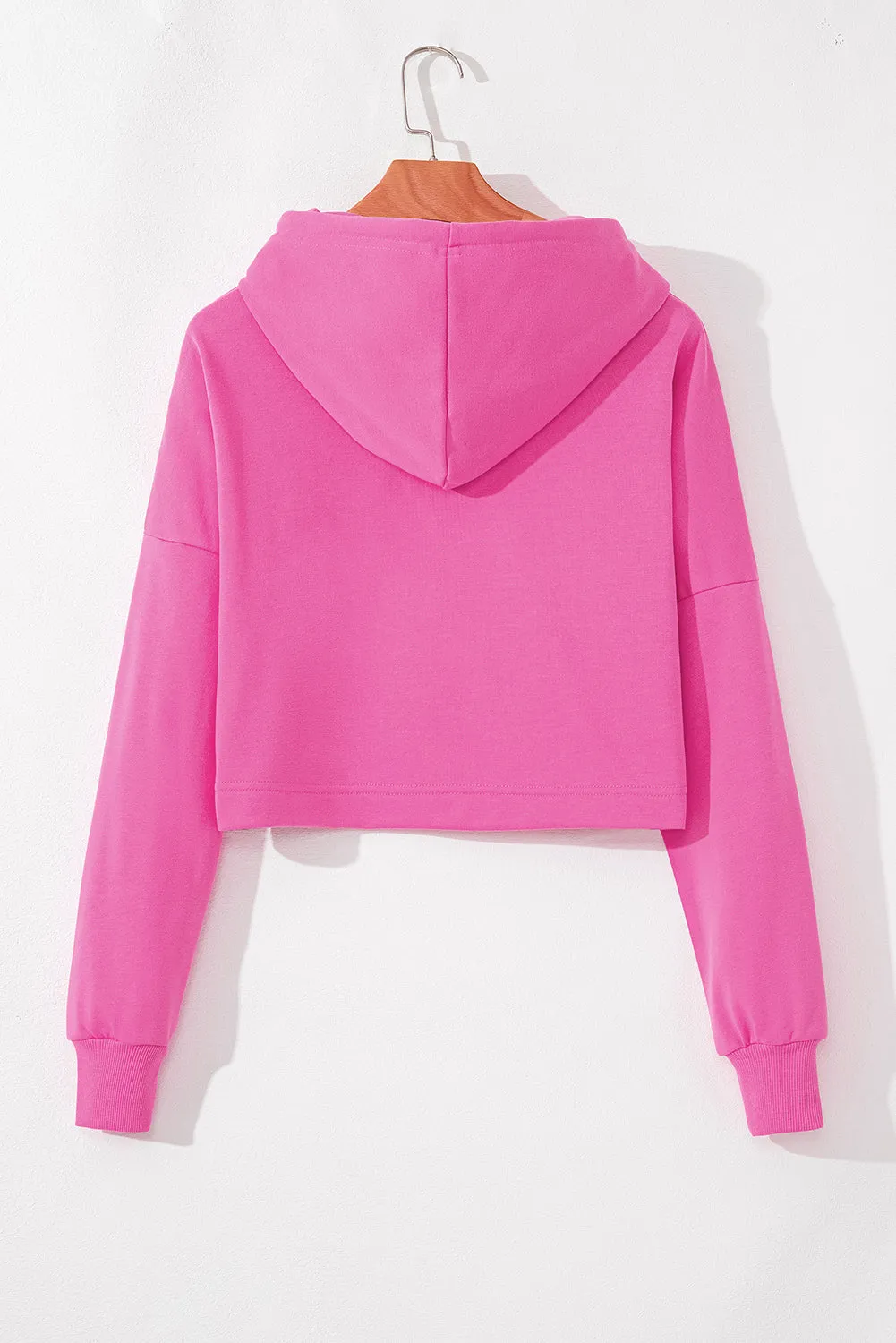 Drop Shoulder Drawstring Cropped Hoodie