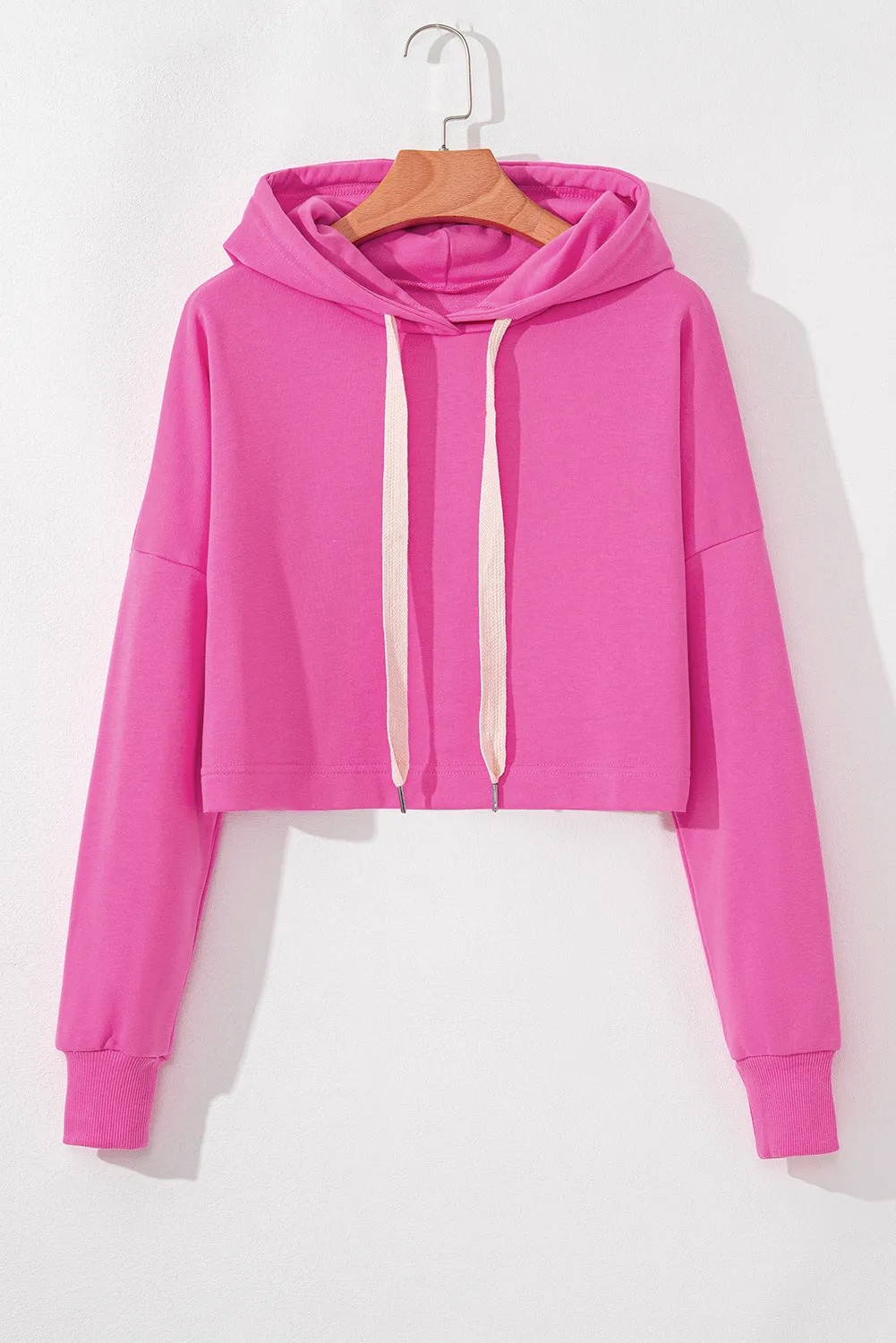 Drop Shoulder Drawstring Cropped Hoodie