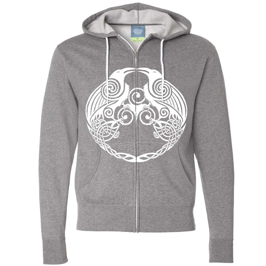 Dual Raven White Print Zip-Up Hoodie