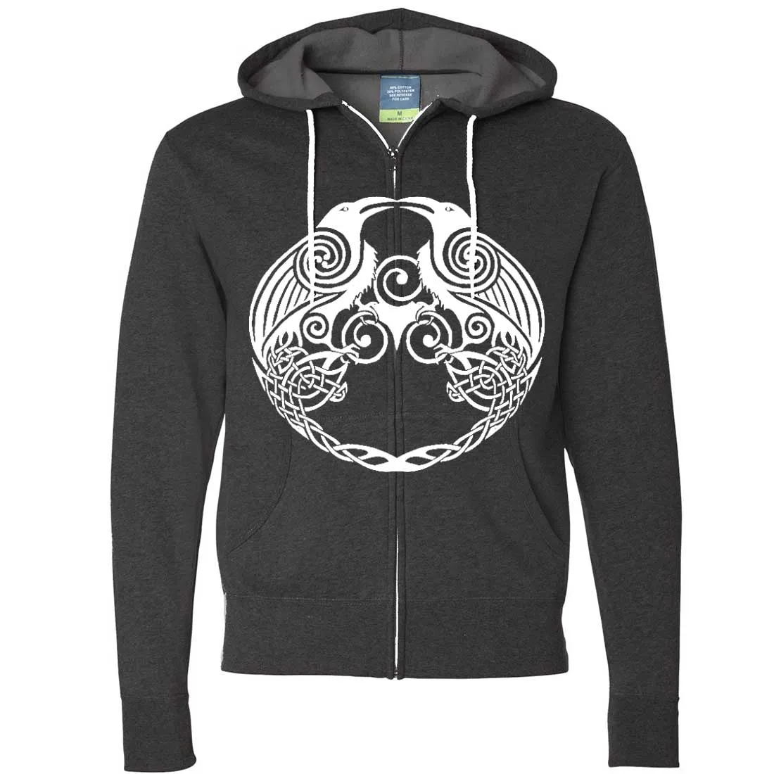 Dual Raven White Print Zip-Up Hoodie