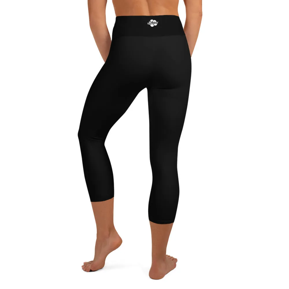 Ebony Yoga Capri Leggings - White Flower