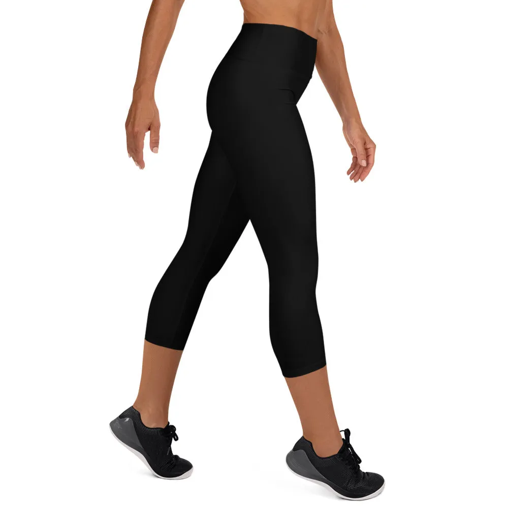 Ebony Yoga Capri Leggings - White Flower