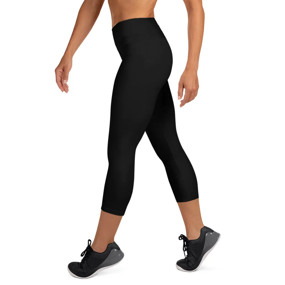 Ebony Yoga Capri Leggings - White Flower