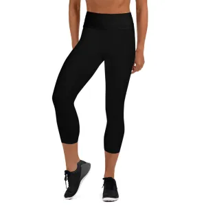 Ebony Yoga Capri Leggings - White Flower