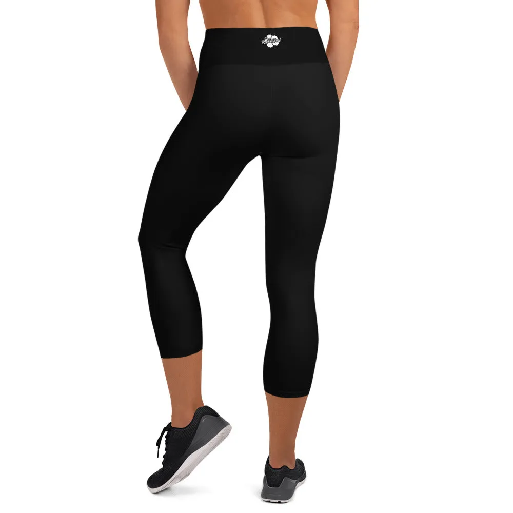 Ebony Yoga Capri Leggings - White Flower