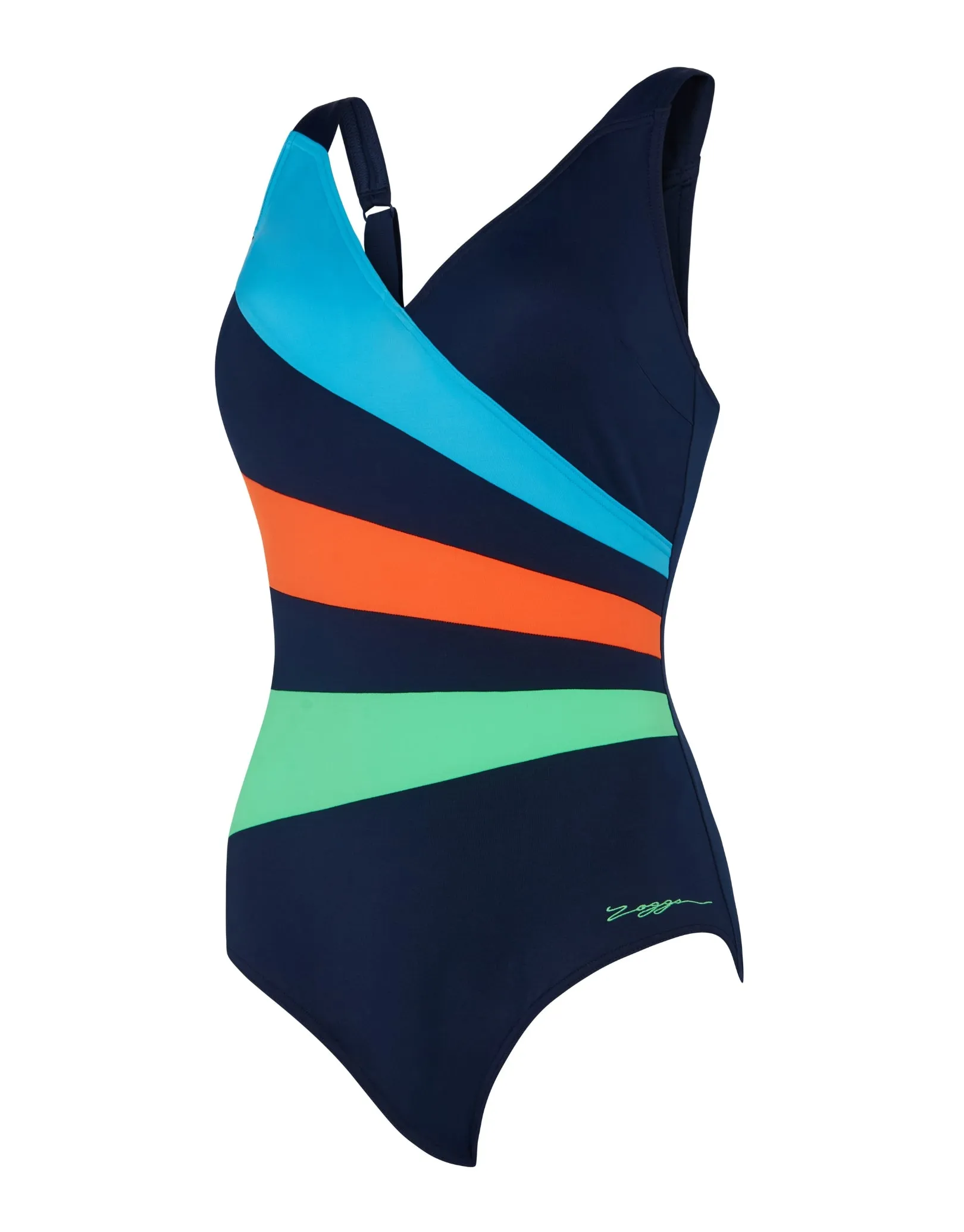 Elegance Wrap Panel Classicback Swimsuit - Blue/Orange/Green