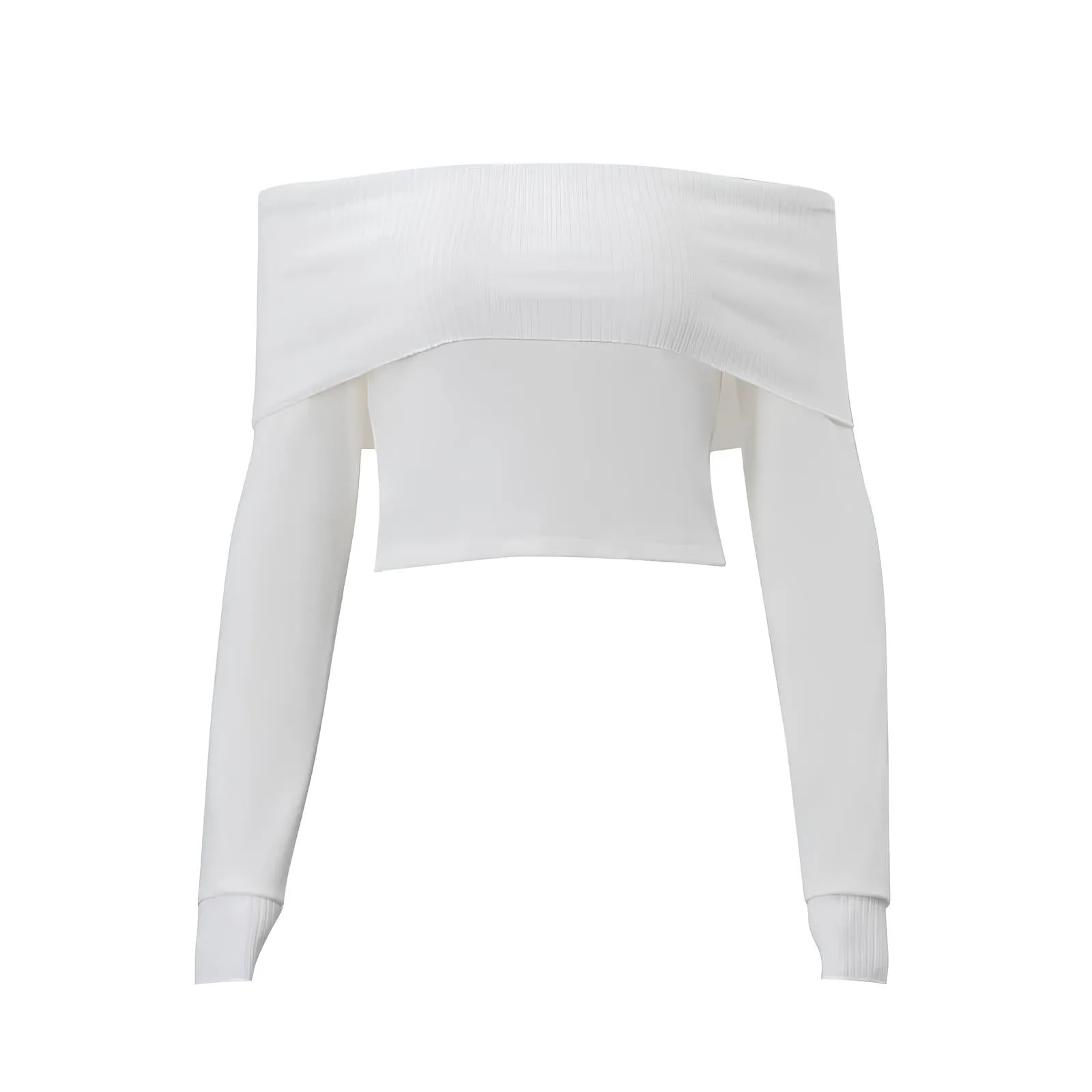 Elegant Slash-Neck Ribbed Crop Top – Effortlessly Chic & Feminine