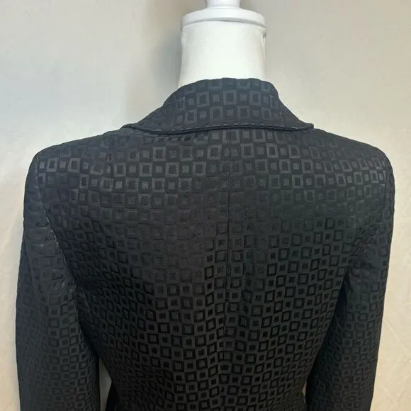 Elie Tahari Monogram Black Square Suit Set Jacket Pants Women’s Button Up