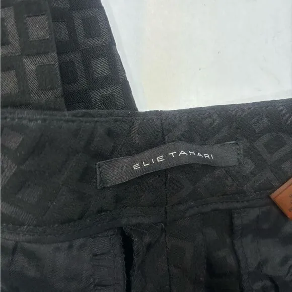 Elie Tahari Monogram Black Square Suit Set Jacket Pants Women’s Button Up