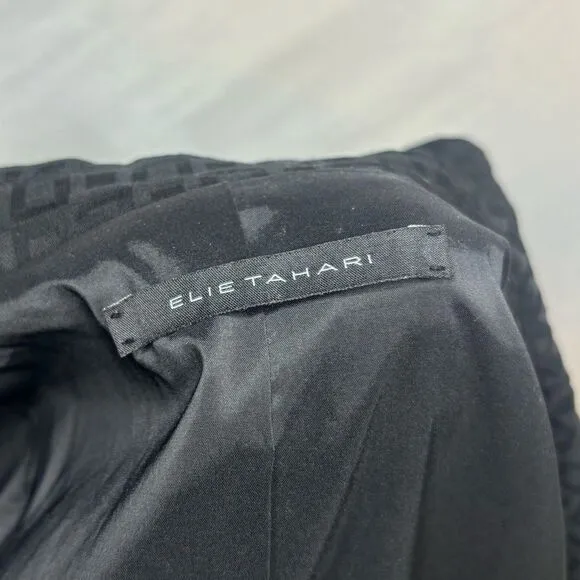 Elie Tahari Monogram Black Square Suit Set Jacket Pants Women’s Button Up