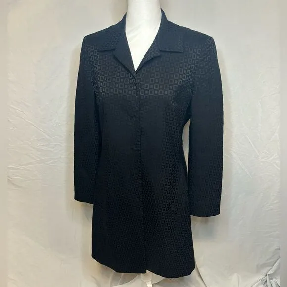 Elie Tahari Monogram Black Square Suit Set Jacket Pants Women’s Button Up